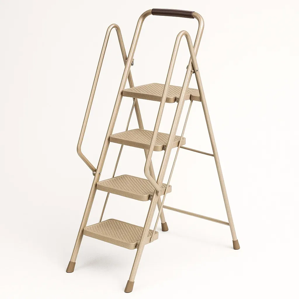 Échelle en acier 4 marches antidérapantes pliante beige