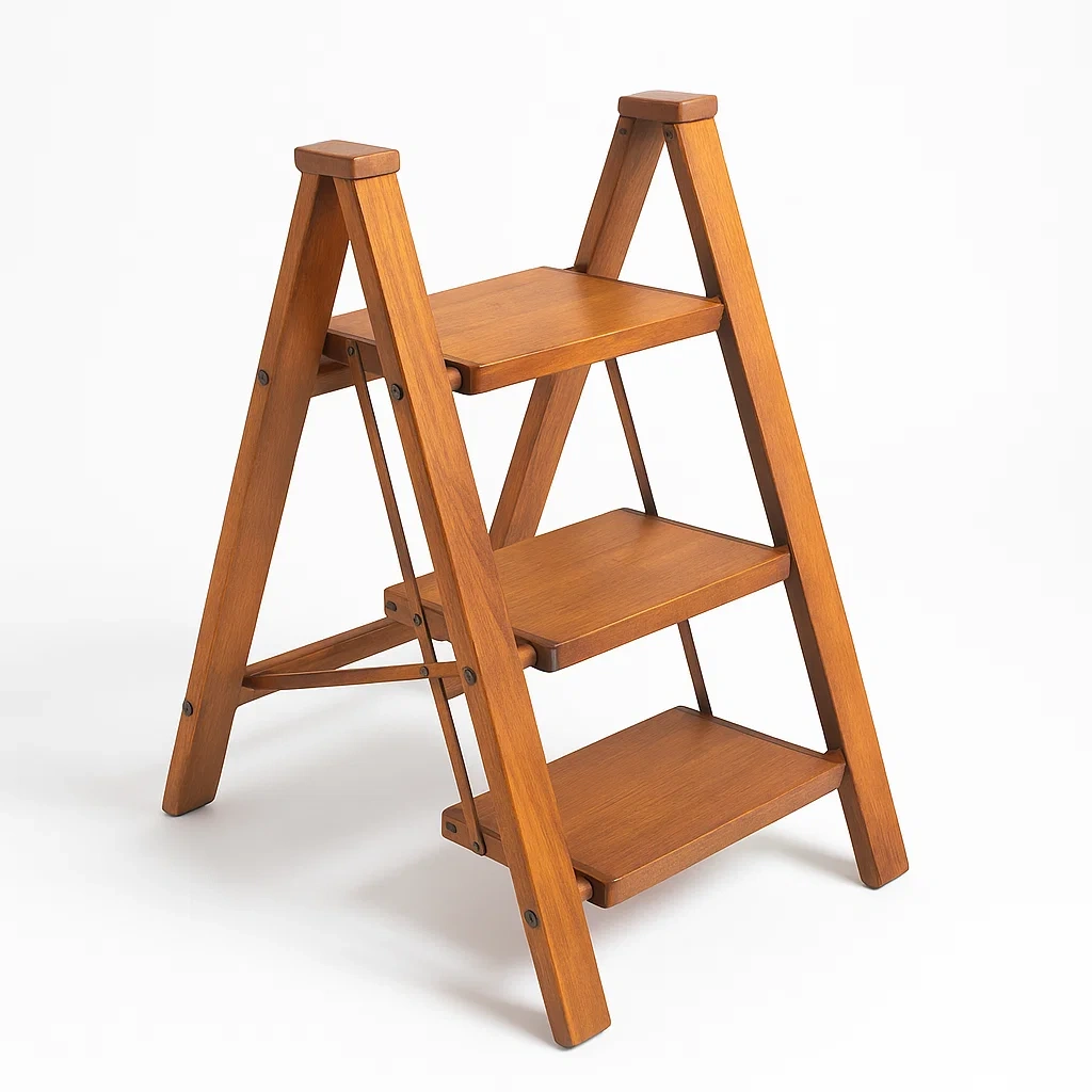 Échelle en bois massif pliant à 3 marches brun