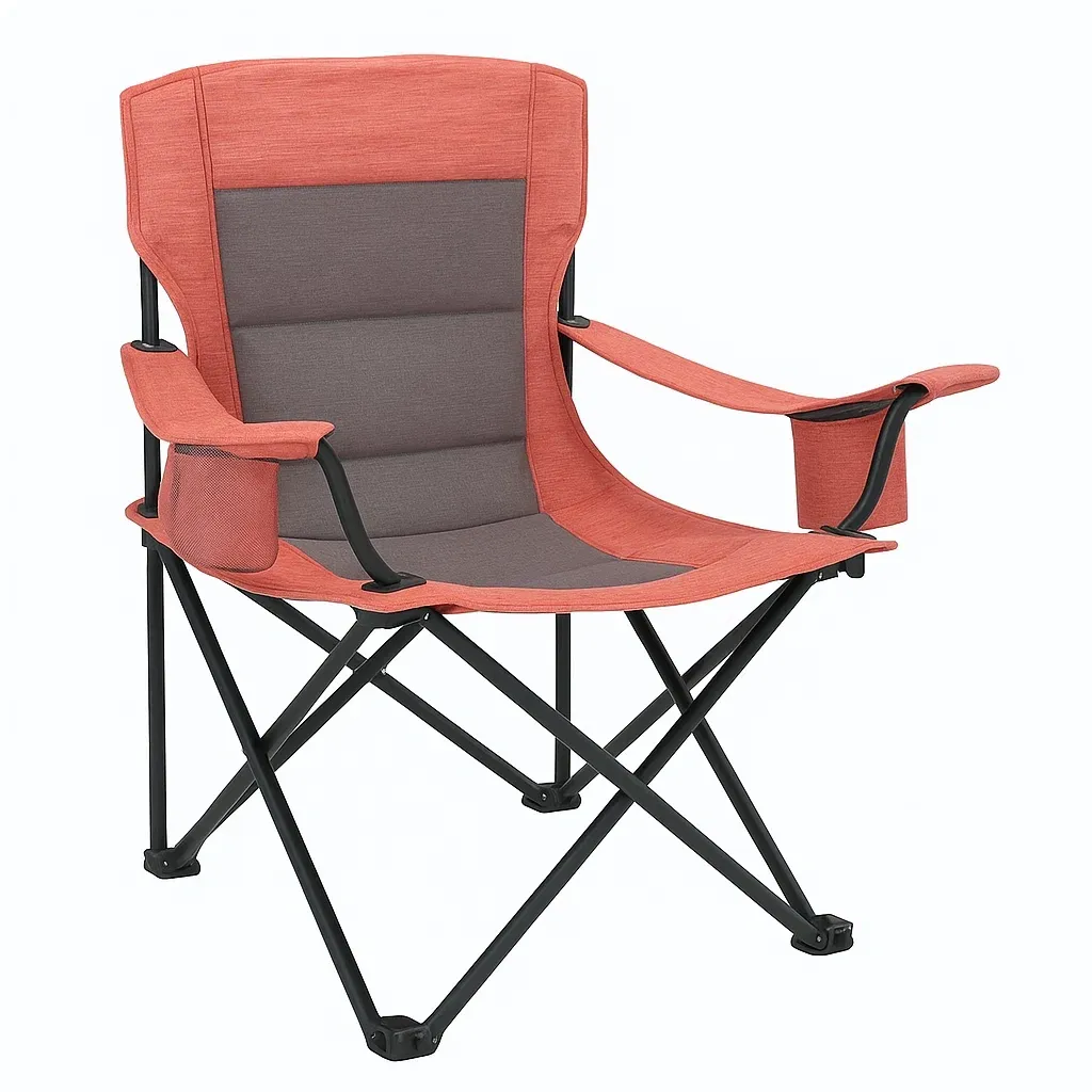 Chaise de camping pliante en tissu polyester rouge et gris