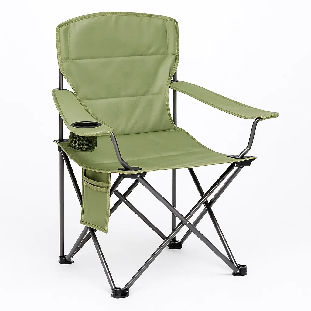 Chaise de camping pliante en acier et polyester vert