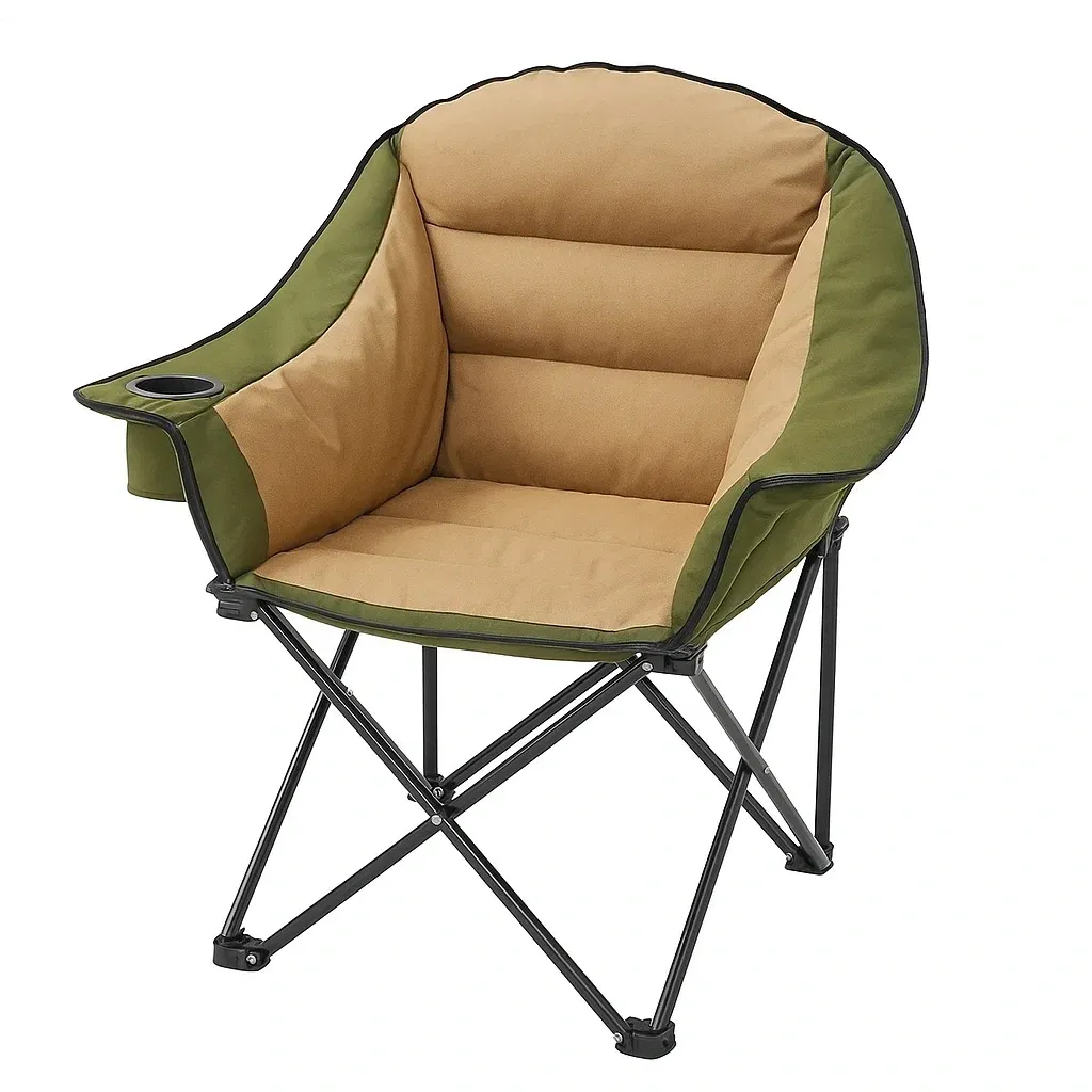 Chaise de camping pliante avec accoudoirs en métal et tissu