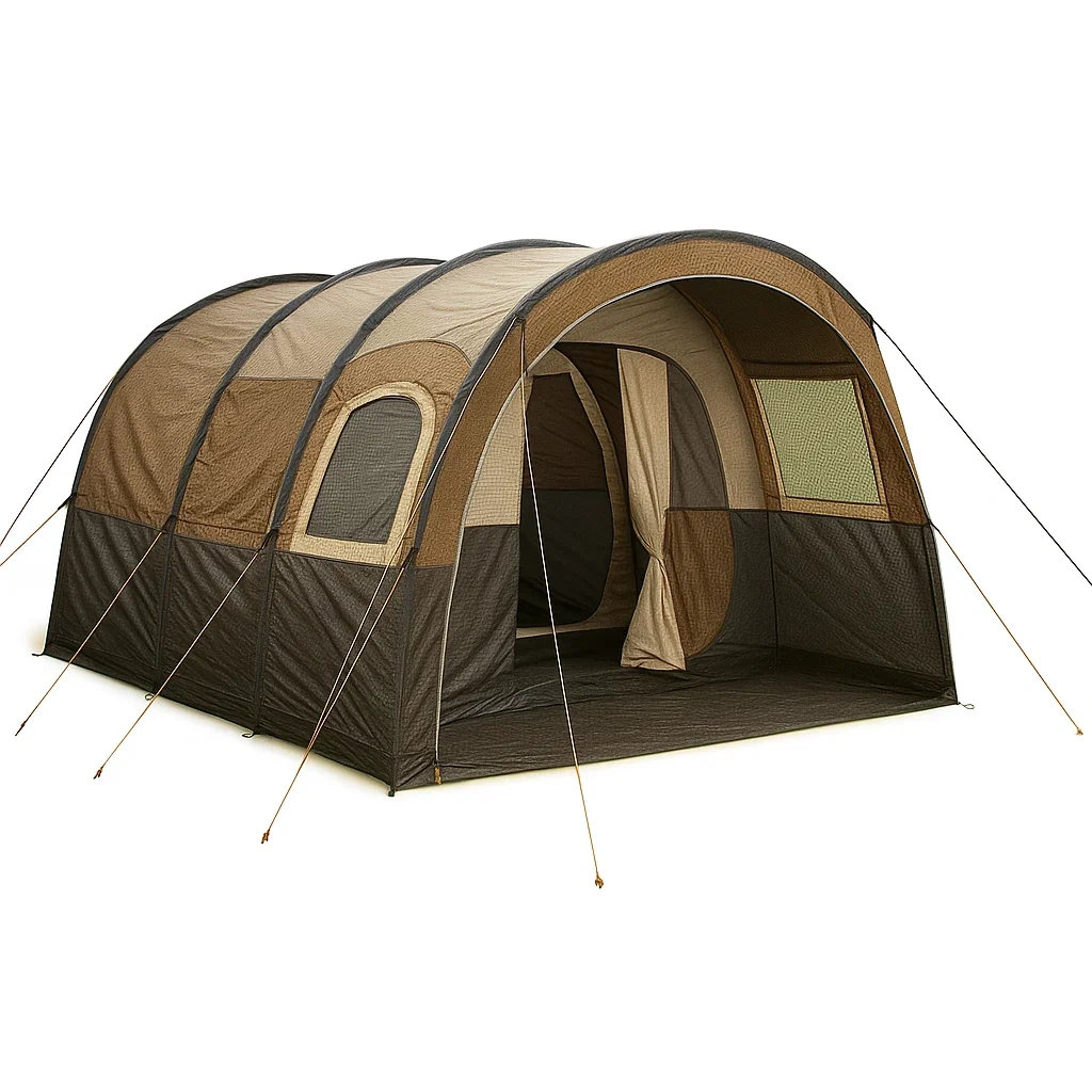 Tente de camping tunnel familiale en polyester marron 500x300x200 cm