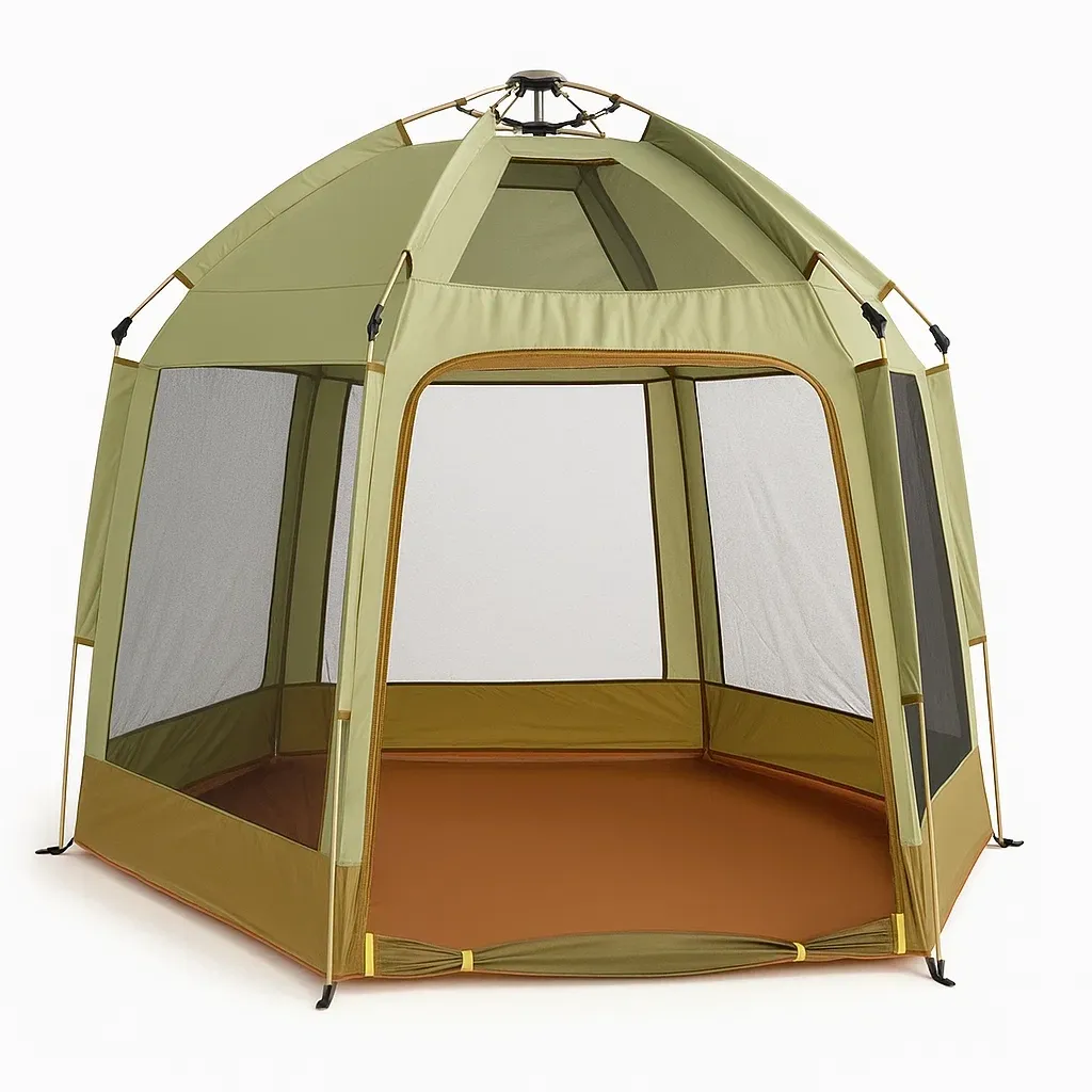 Tente de camping en polyester vert et marron 210x210x150 cm
