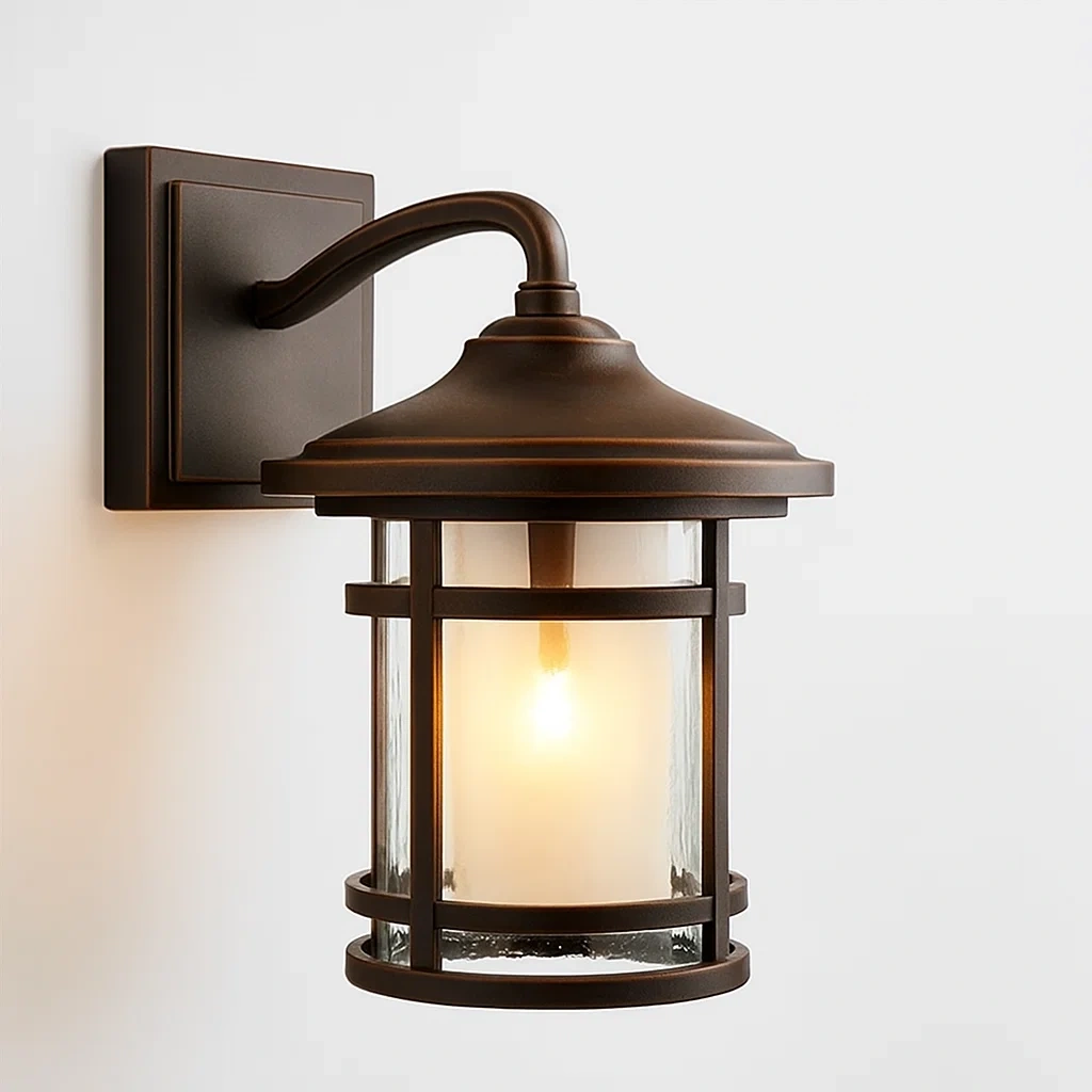 Luminaire applique murale en métal bronze avec verre trempé hauteur 32 cm