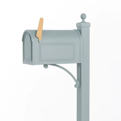 Boîte aux lettres en métal gris avec levier en bois