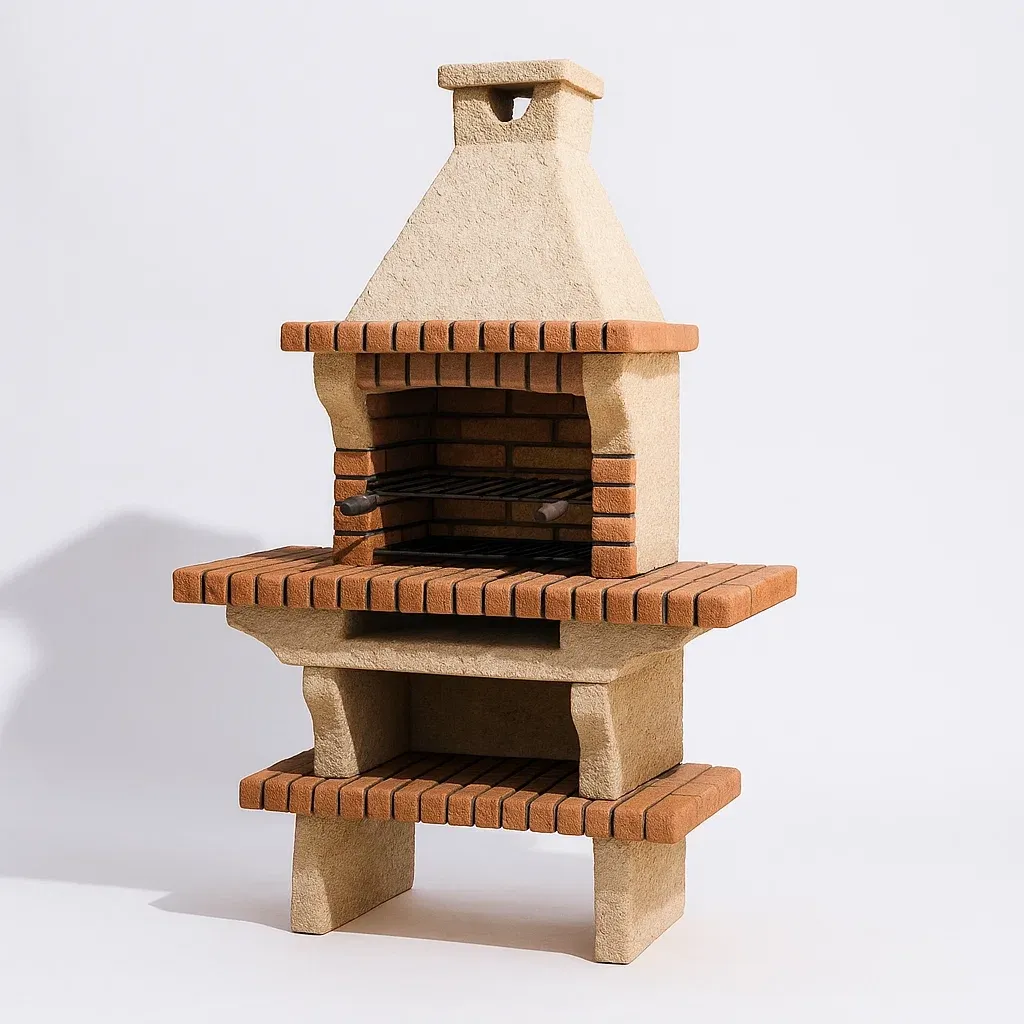 Barbecue en pierre en béton et briques réfractaires 120x215x65 cm