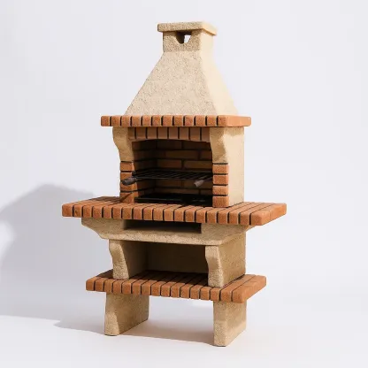 Barbecue en pierre en béton et briques réfractaires 120x215x65 cm