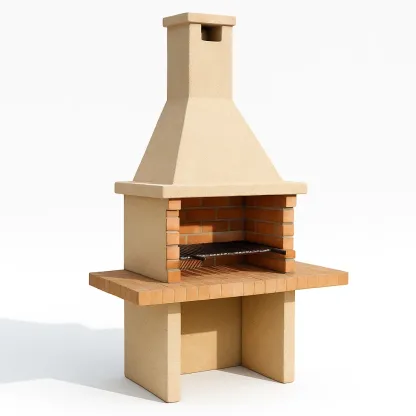 Barbecue en pierre en brique réfractaire beige avec cheminée