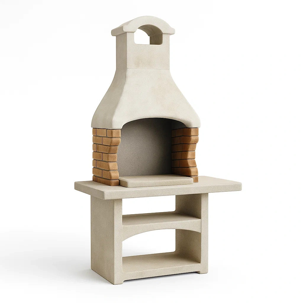 Barbecue en pierre en béton et briques réfractaires beige