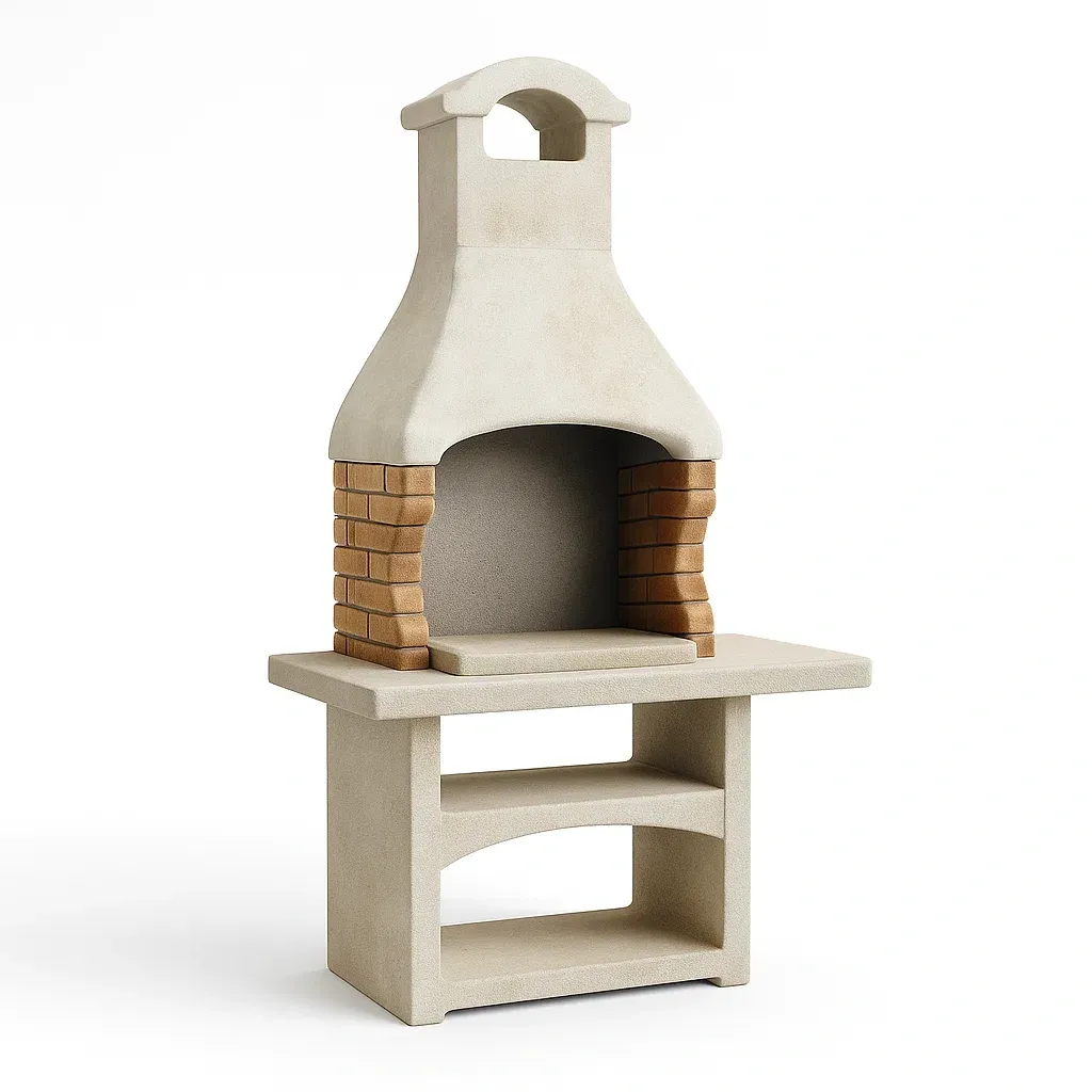 Barbecue en pierre en béton et briques réfractaires beige