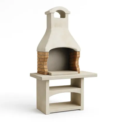 Barbecue en pierre en béton et briques réfractaires beige