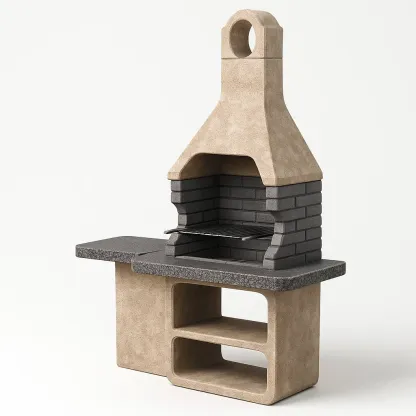 Barbecue en pierre en béton avec briques réfractaires beige et gris 140x70x200 cm