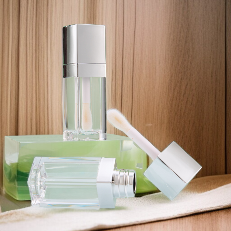 Stylish silver lip glaze container for cosmetics