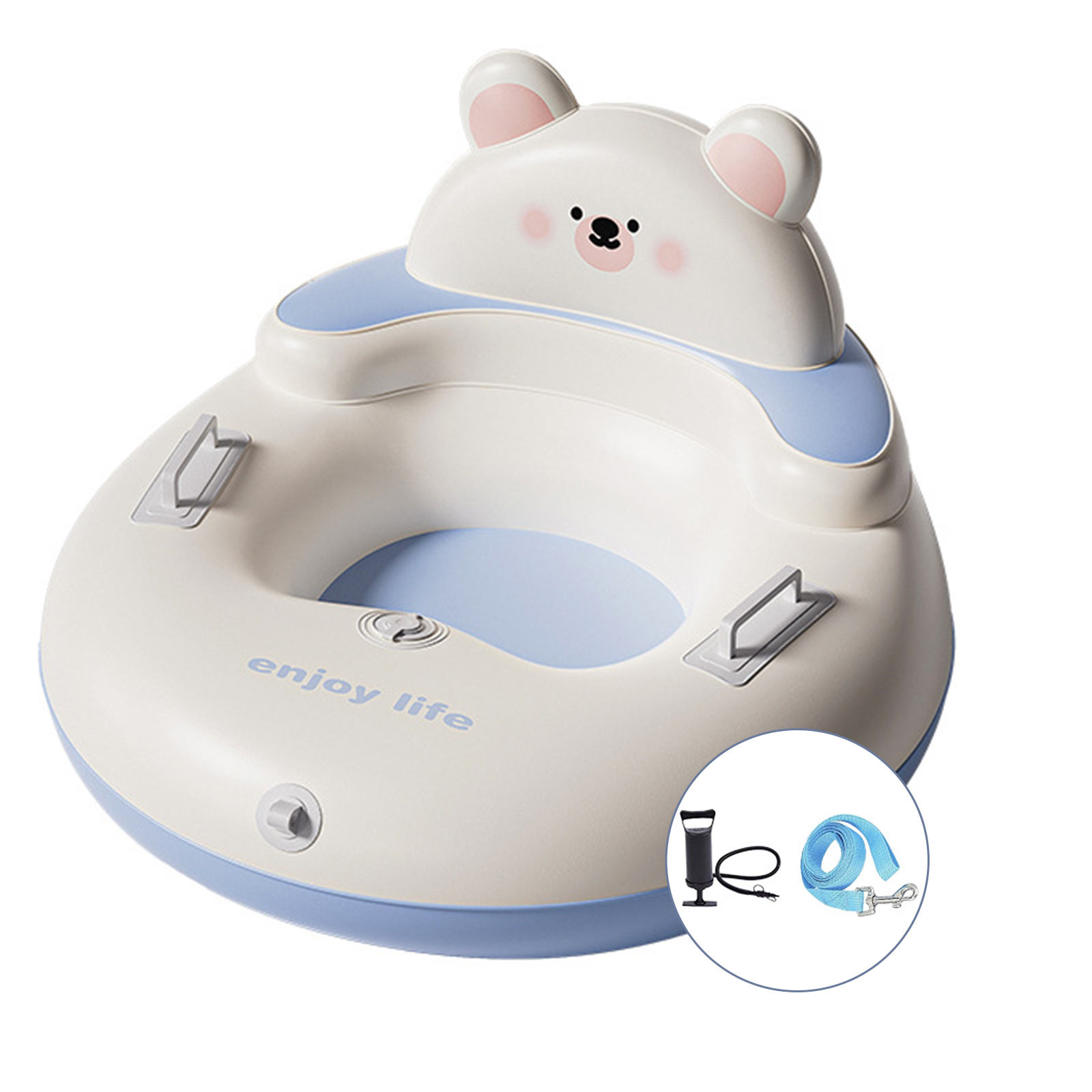 Bear-Shaped Large Backrest Snow Tube – Parent-Child Winter Sledding Tube with Quick Inflation