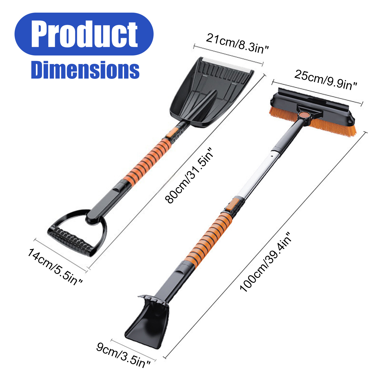 5-in-1 Detachable Snow Brush & Shovel - Telescopic Car Snow Removal Tool with 180° Rotating Head & EVA Grip for Driveway Winter Ice Clearance