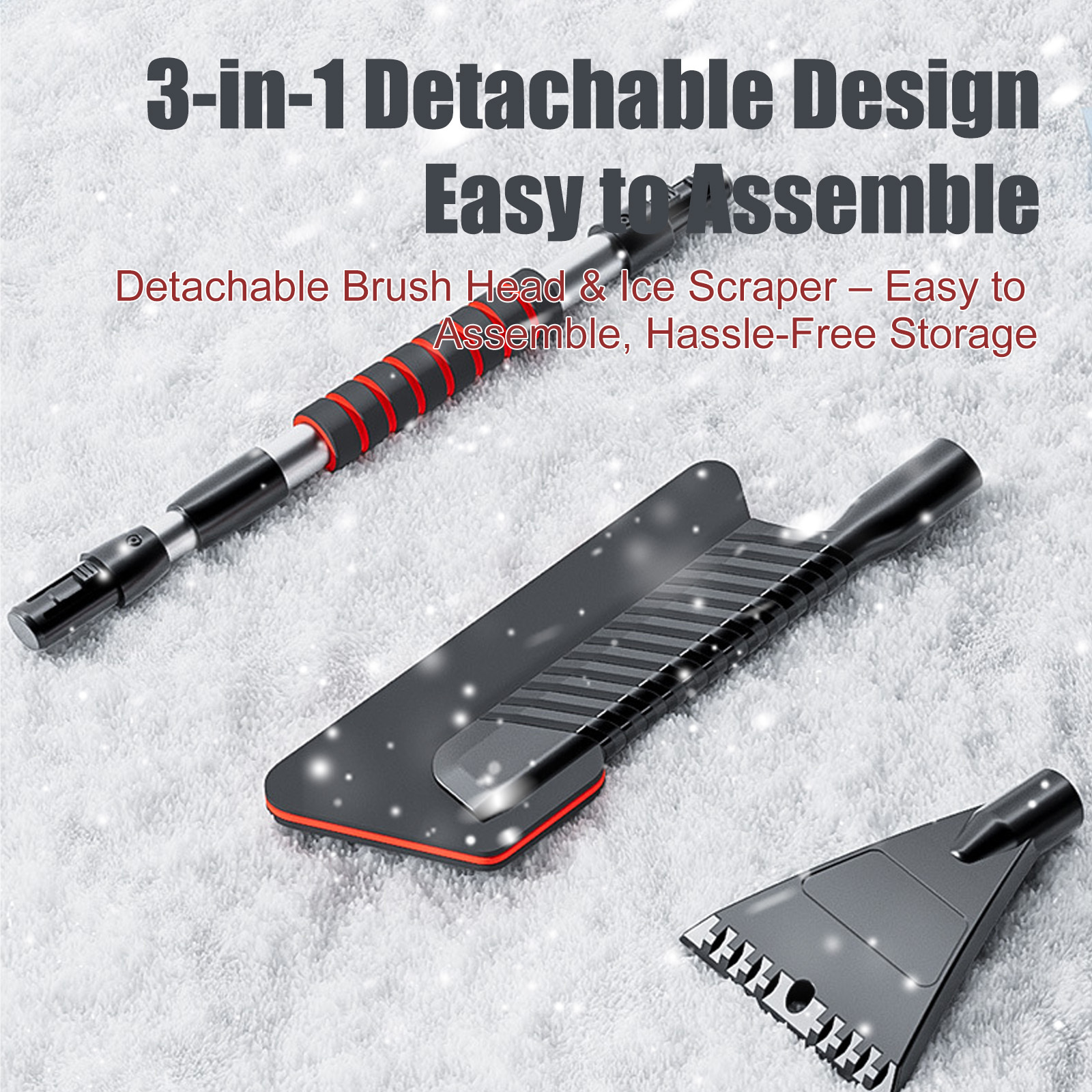 Telescoping 3-in-1 Car Snow Brush & Scraper - Scratch-Free EVA Head for Winter Vehicle Snow/Ice Removal