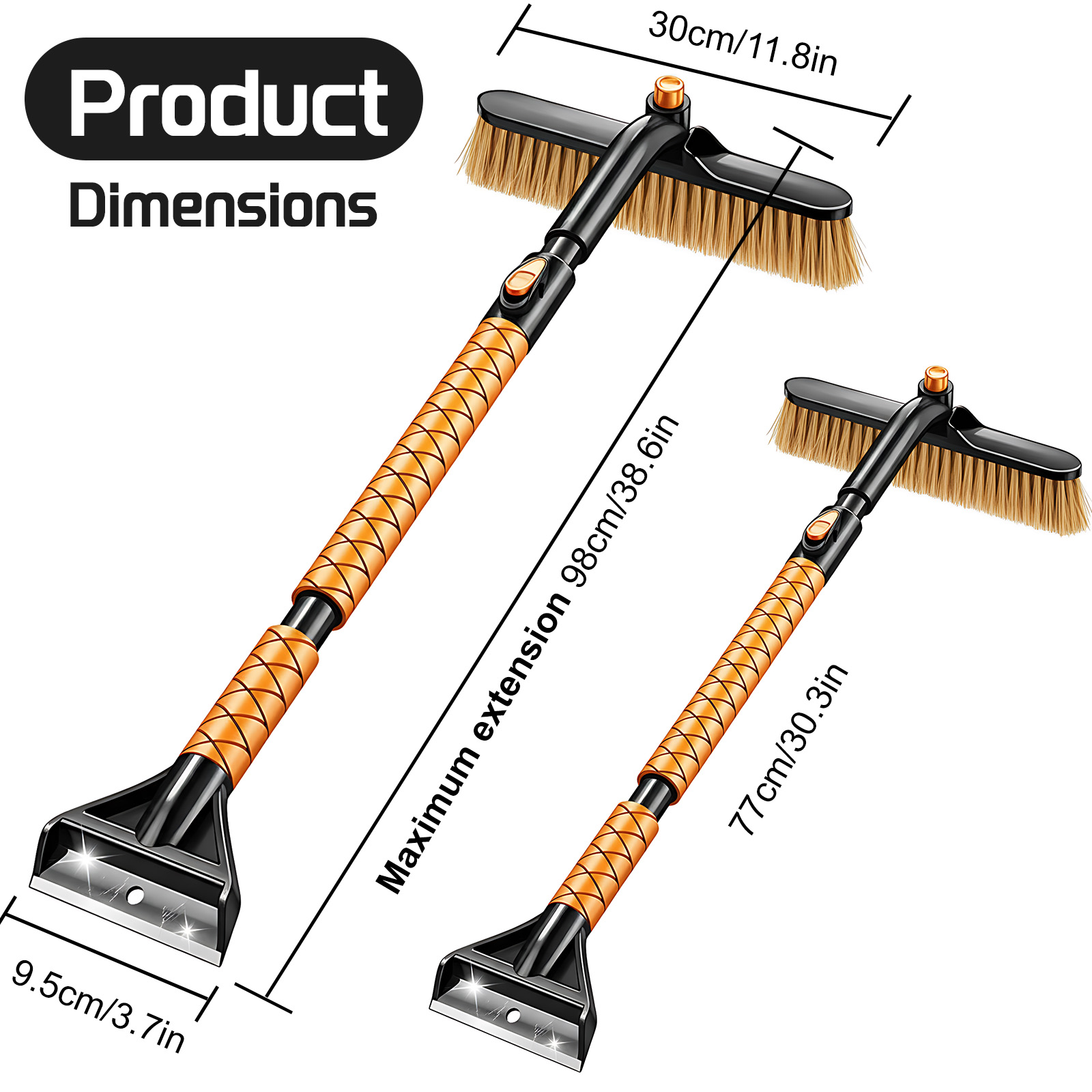 3-in-1 Telescoping Car Snow Brush & Scraper - Rotatable, Scratch-Free Winter Snow/Ice Removal Tool