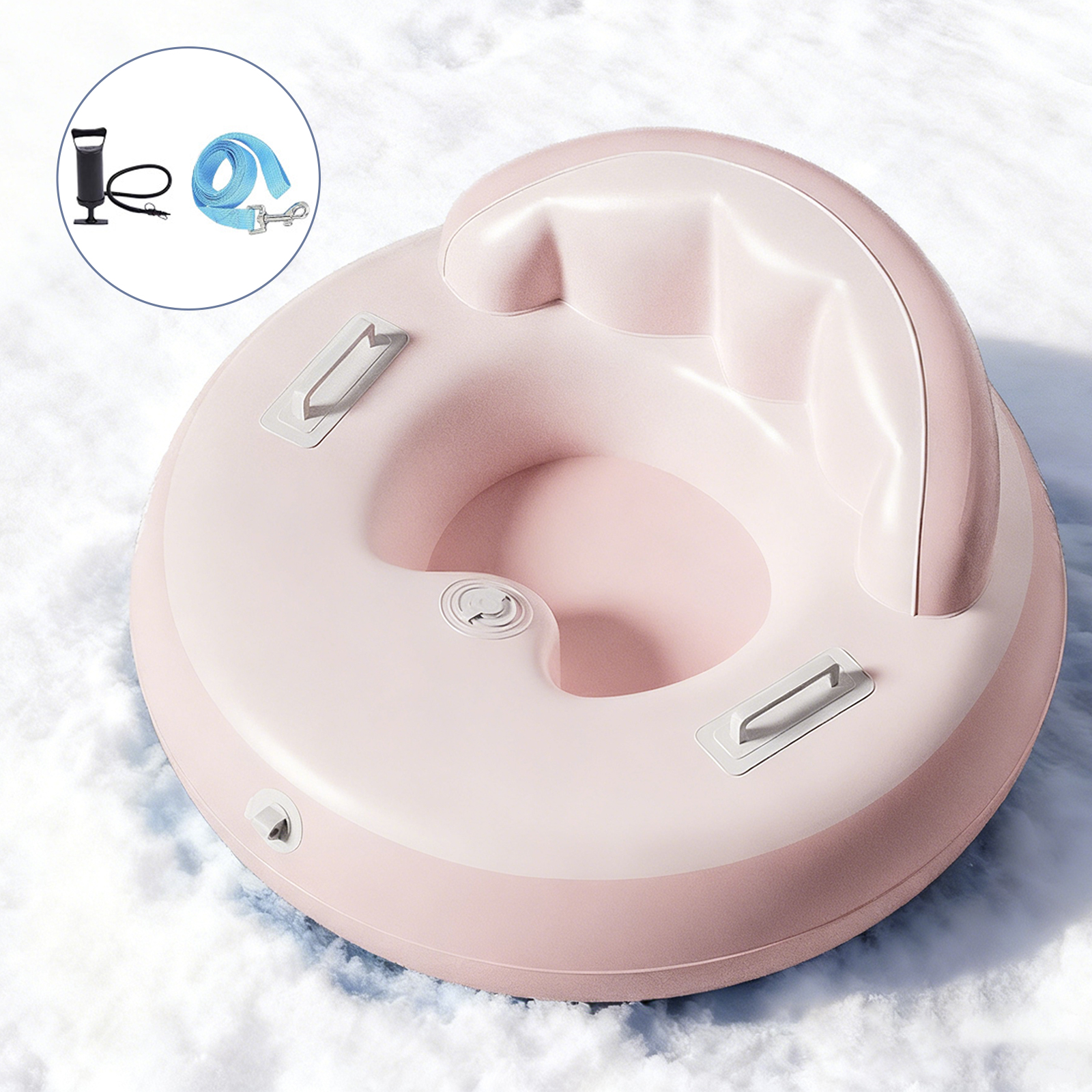 Bear-Shaped Large Backrest Snow Tube – Parent-Child Winter Sledding Tube with Quick Inflation