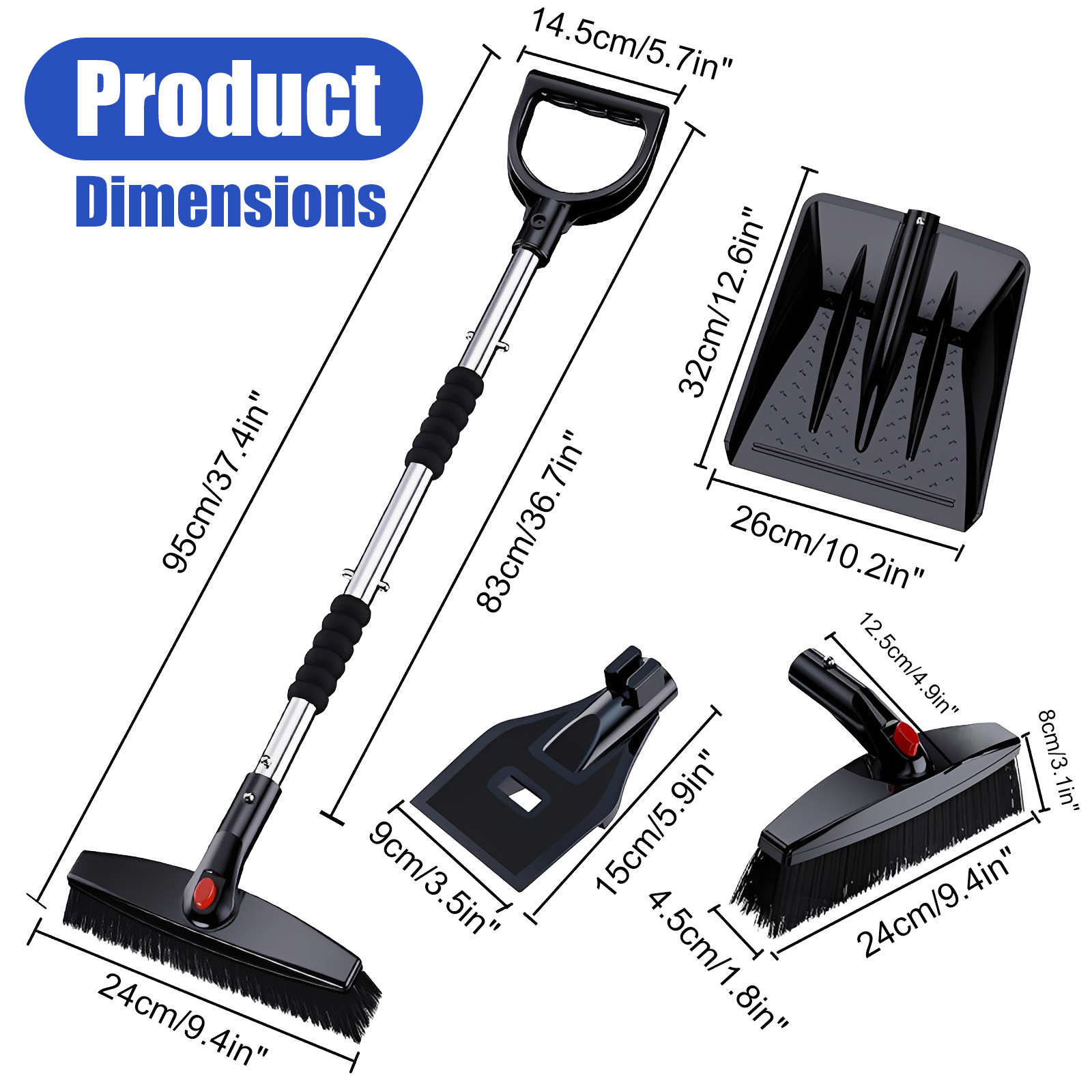 3-in-1 Detachable Snow Shovel & Ice Scraper - Telescopic Car Snow Brush for Driveway & Vehicle Winter Snow Removal Tools (Paint-Safe Design)