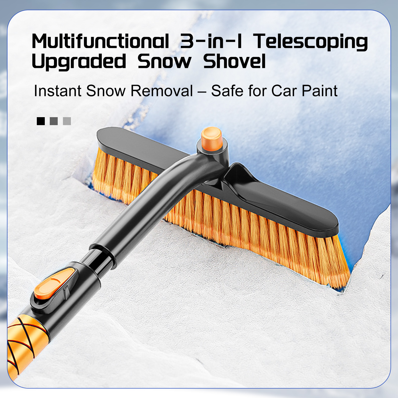 3-in-1 Telescoping Car Snow Brush & Scraper - Rotatable, Scratch-Free Winter Snow/Ice Removal Tool