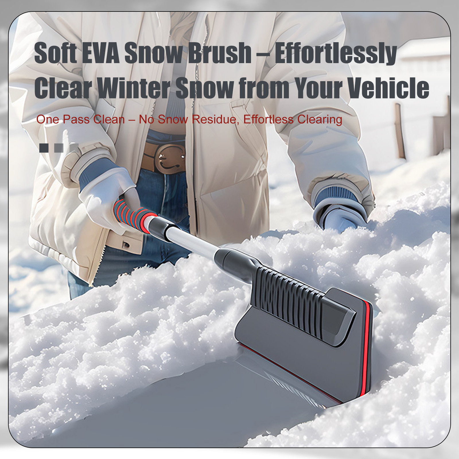 Telescoping 3-in-1 Car Snow Brush & Scraper - Scratch-Free EVA Head for Winter Vehicle Snow/Ice Removal