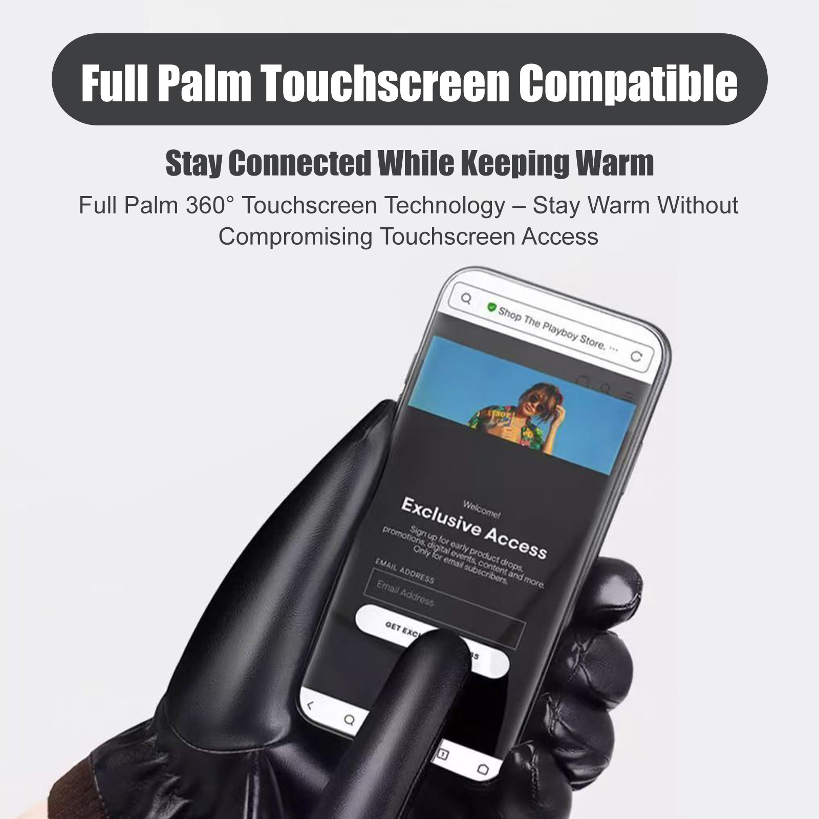 Winter Leather Touchscreen Gloves – Splash/Windproof, Thermal Microfleece Warm Gloves for Snow Removal & Daily Use