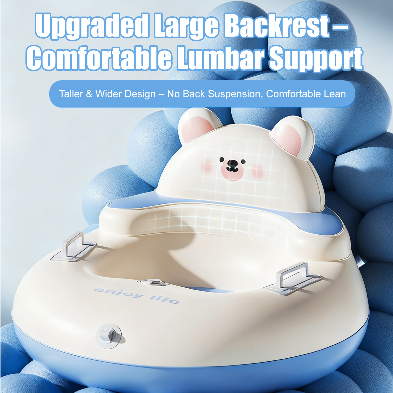Bear-Shaped Large Backrest Snow Tube – Parent-Child Winter Sledding Tube with Quick Inflation