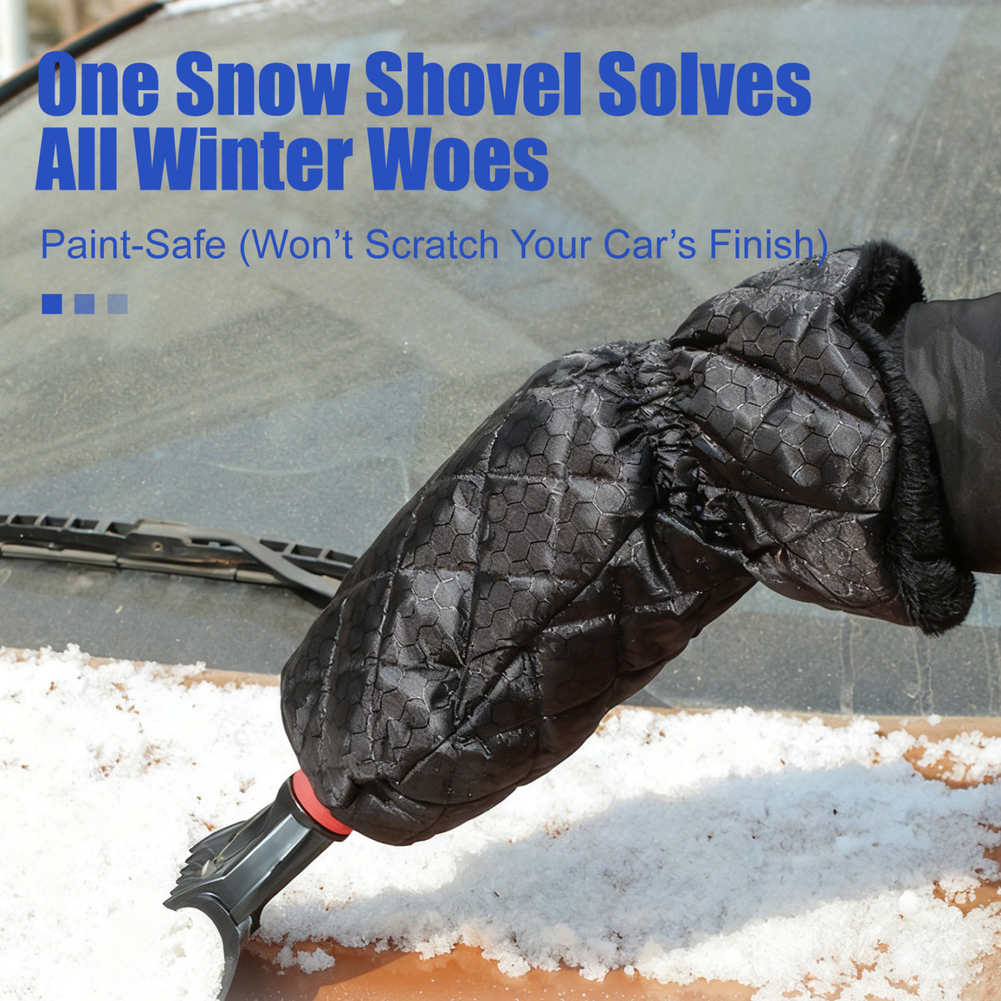 Car Snow Shovel with Warm Fleece Sleeve – Paint-Safe Winter Ice/Snow Removal Tool