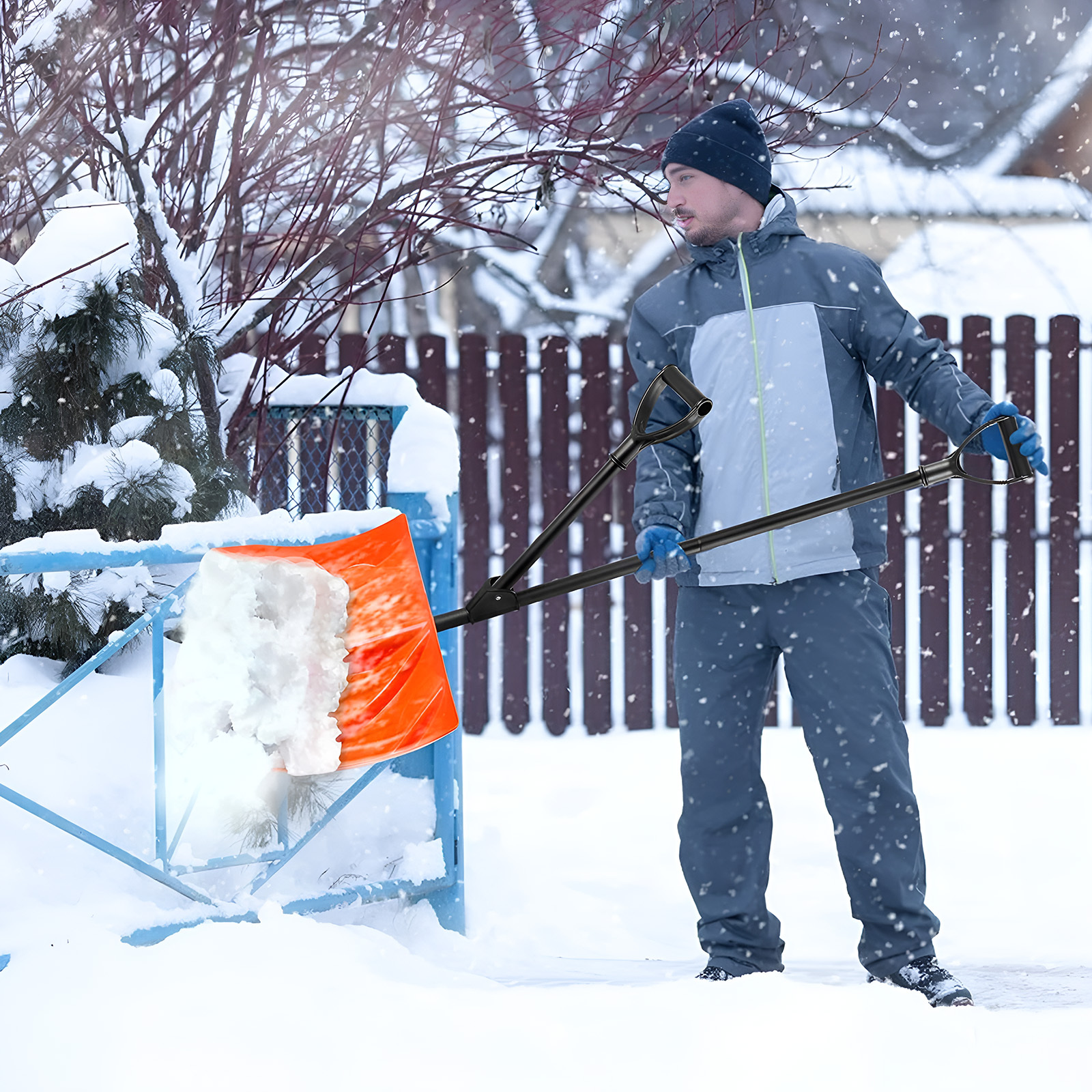 Double D-Handle Heavy Duty Aluminum Snow Shovel - 18-Inch Wide Blade