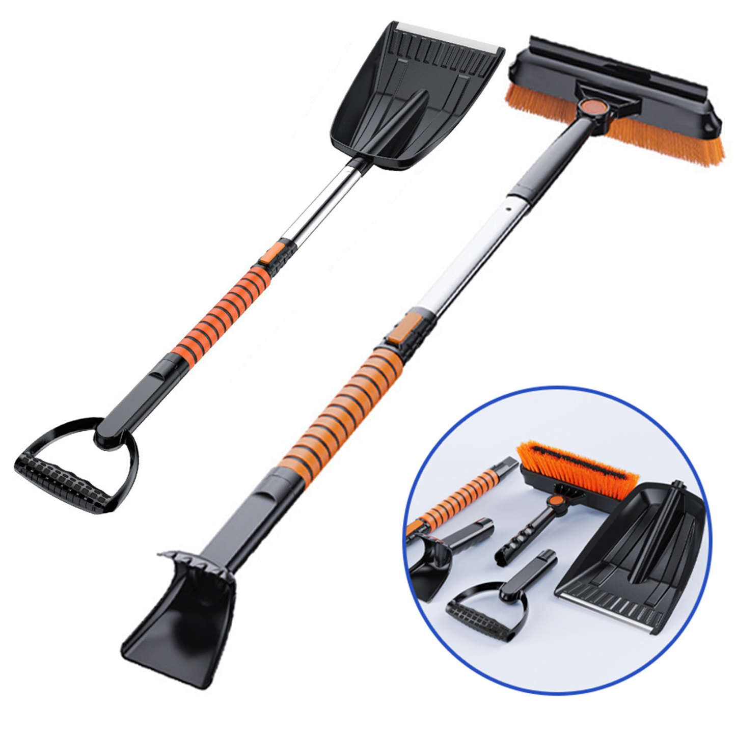5-in-1 Detachable Snow Brush & Shovel - Telescopic Car Snow Removal Tool with 180° Rotating Head & EVA Grip for Driveway Winter Ice Clearance