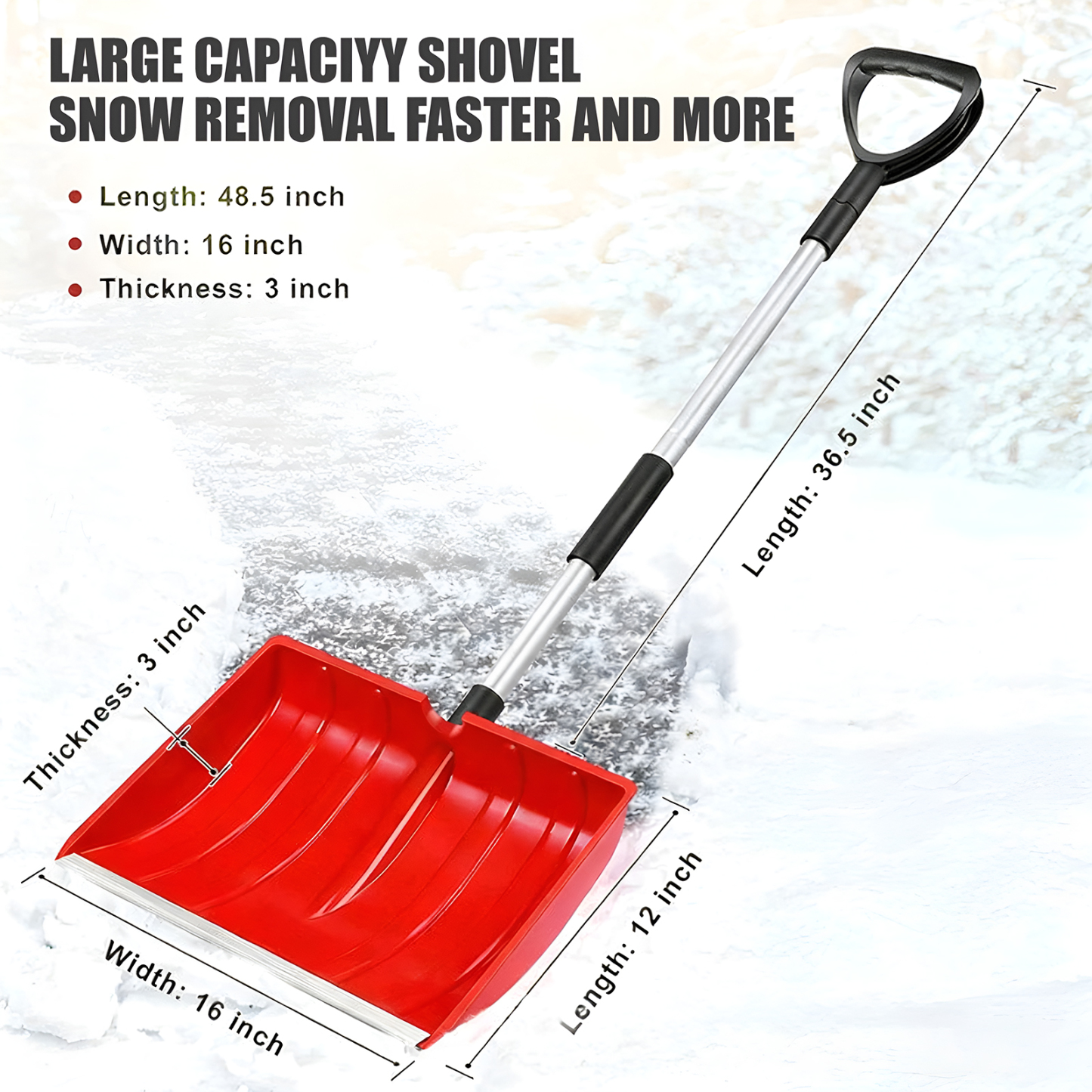 Heavy Duty Snow Shovel - Large Capacity & Easy Assembly