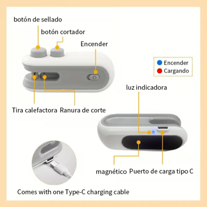 🔥Mini sellador de bolsas con cortador e imán✨ ¡Mantén tus alimentos frescos y organizados con facilidad!