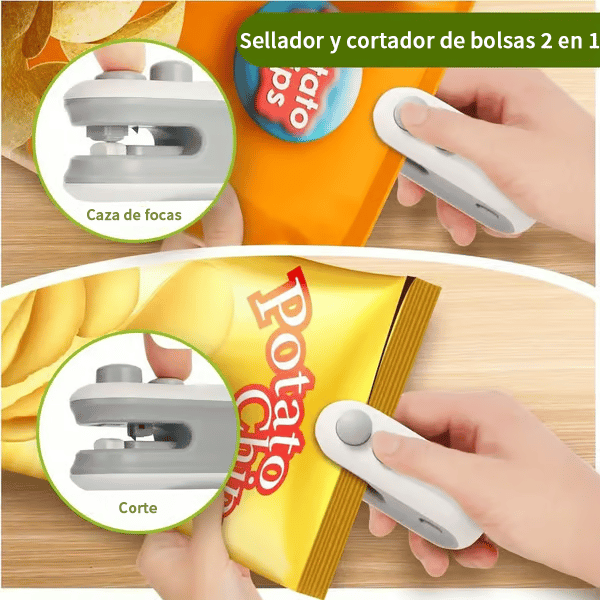 🔥Mini sellador de bolsas con cortador e imán✨ ¡Mantén tus alimentos frescos y organizados con facilidad!