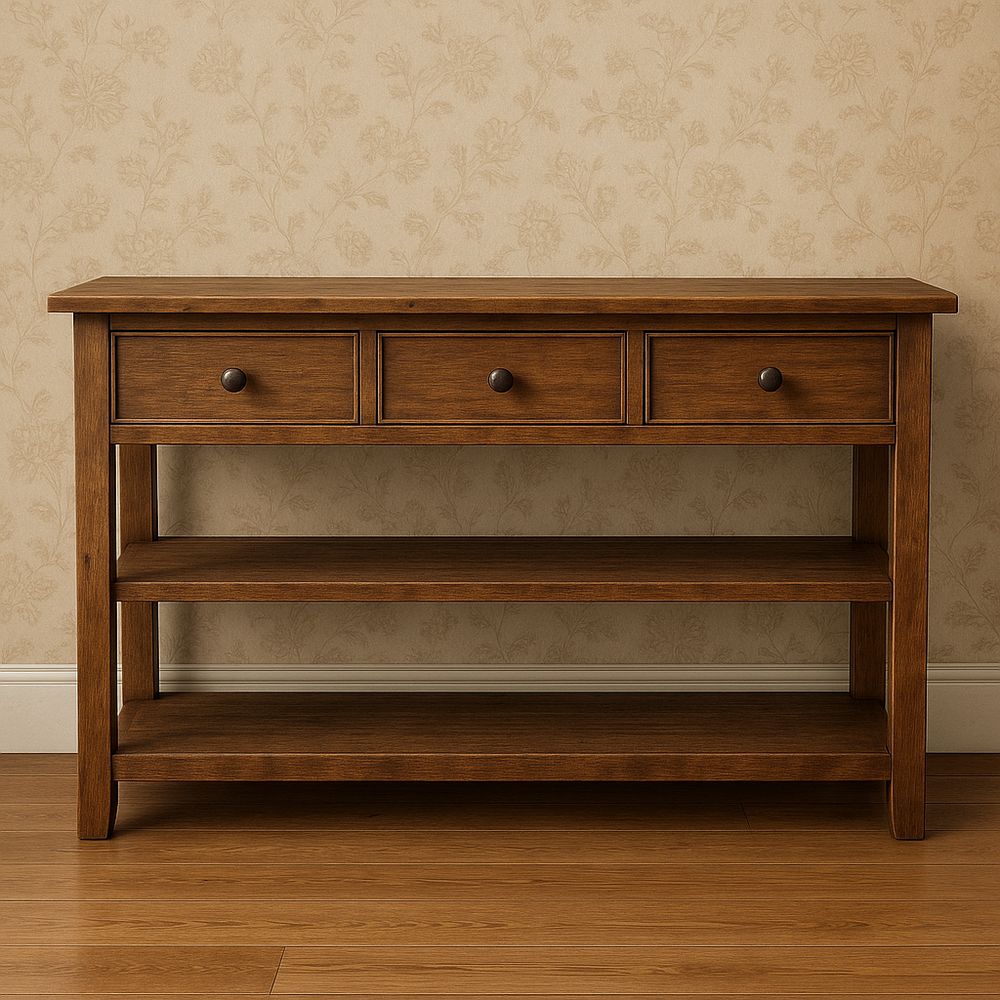 Consolle in Legno Massello con Tre Cassetti e Due Ripiani 120x35x75cm-Arctilumi