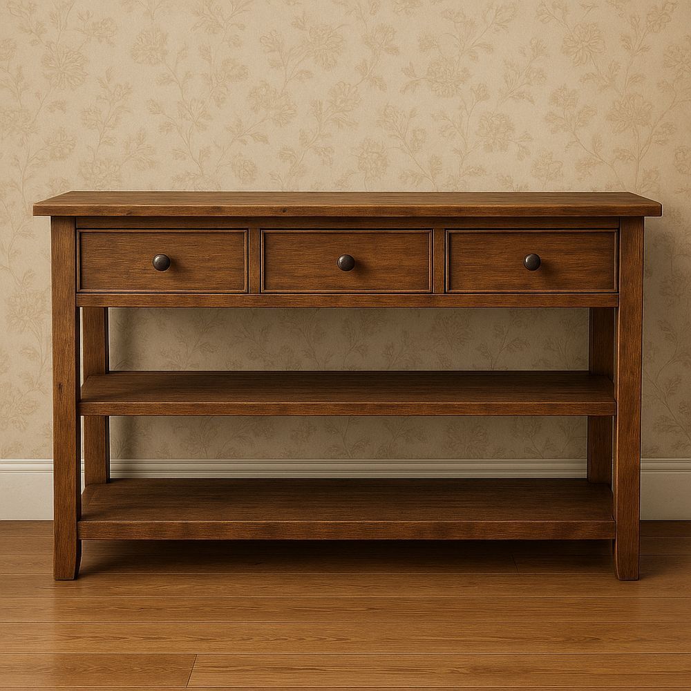 Consolle in Legno Massello con Tre Cassetti e Due Ripiani 120x35x75cm-Arctilumi