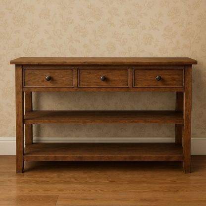 Consolle in Legno Massello con Tre Cassetti e Due Ripiani 120x35x75cm-Arctilumi
