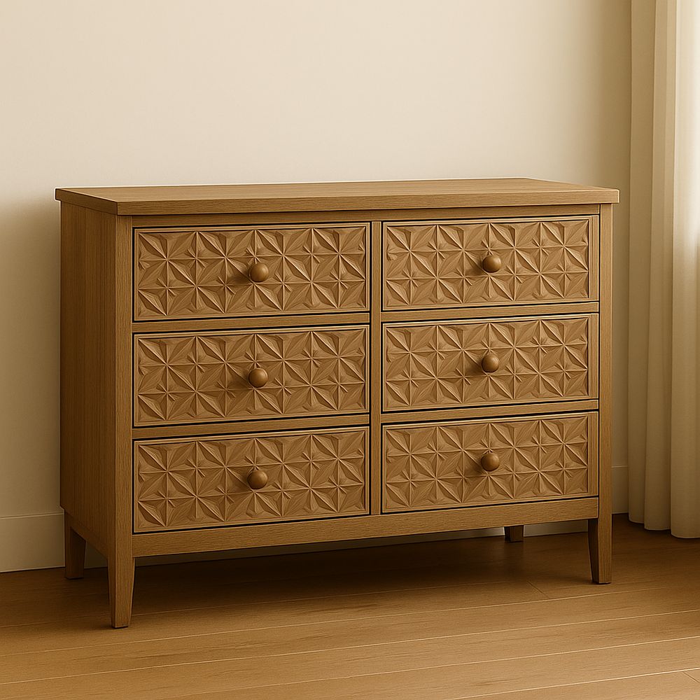 Cassettiera 6 cassetti legno rovere 90cm-Arctilumi