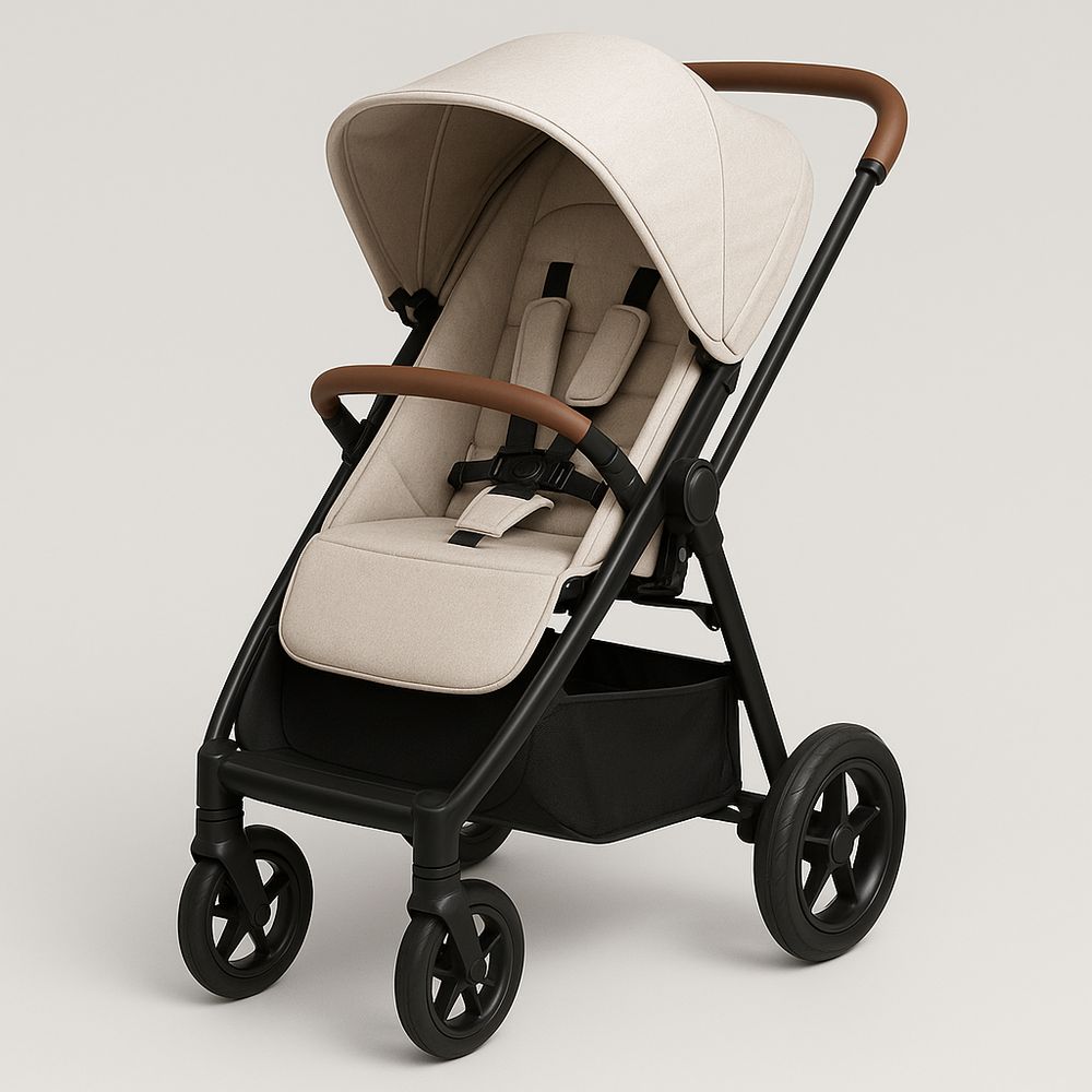 Passeggino per Bambini in Tessuto Beige con Telaio in Metallo Nero-Arctilumi