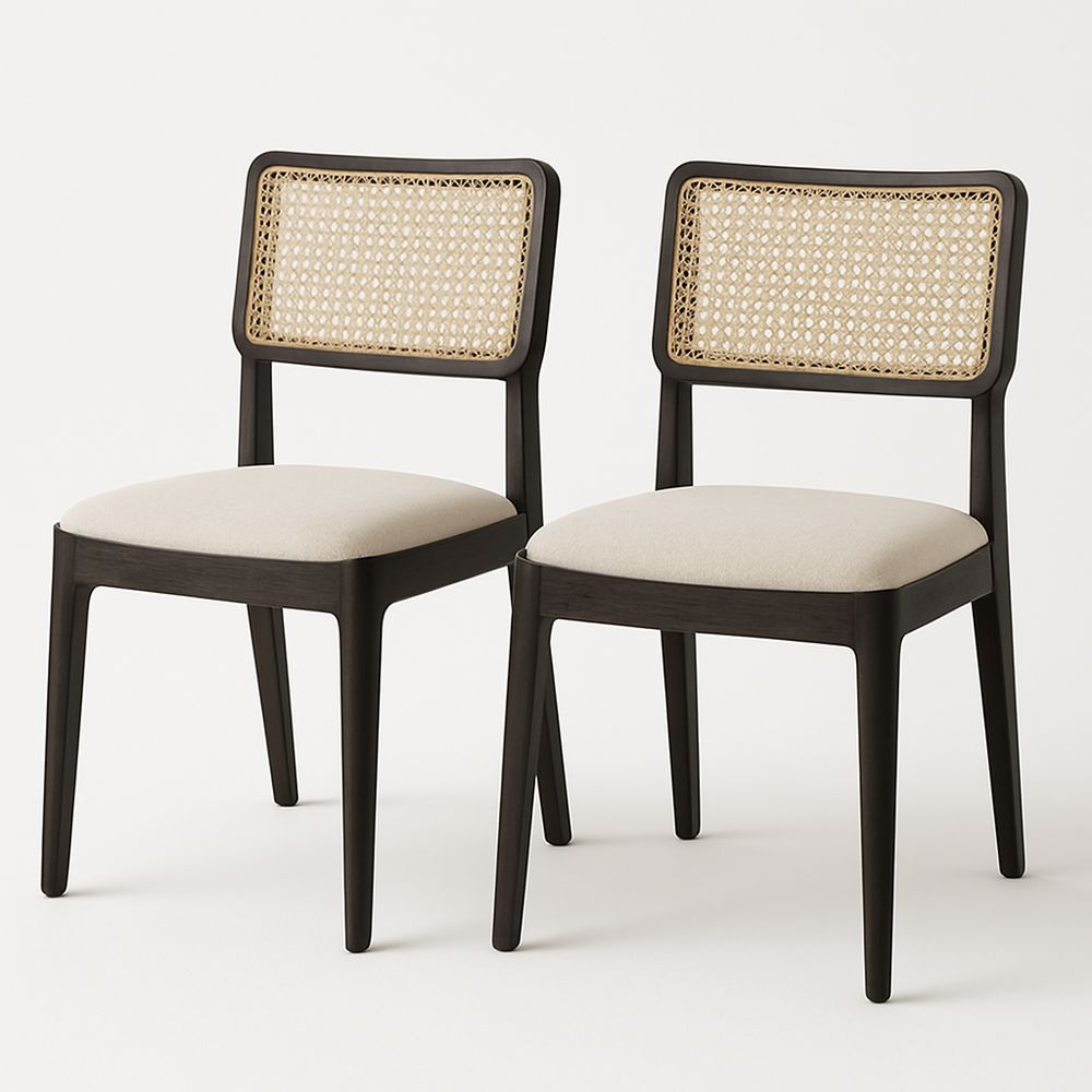 Set di 2 sedie in legno e rattan nero/beige-Arctilumi