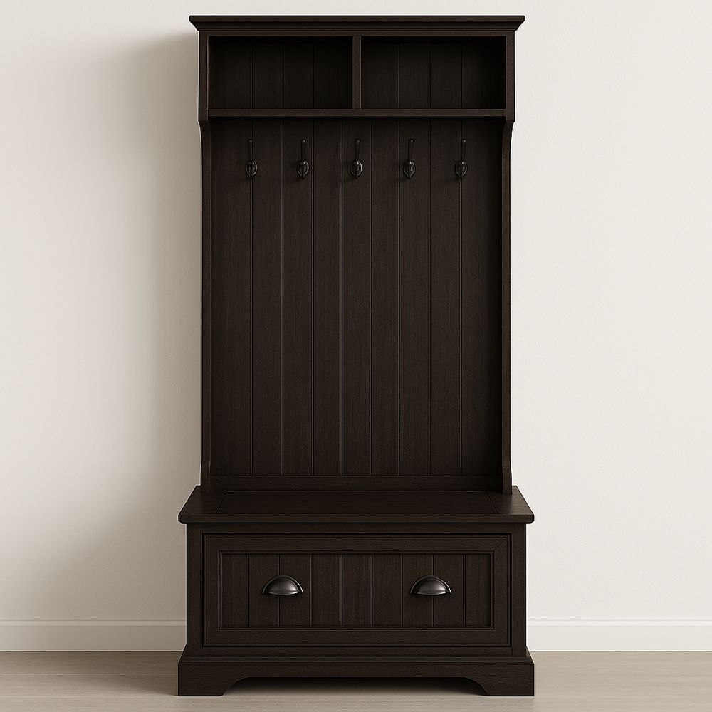 Appendiabiti in legno massello marrone scuro con 5 ganci-Arctilumi