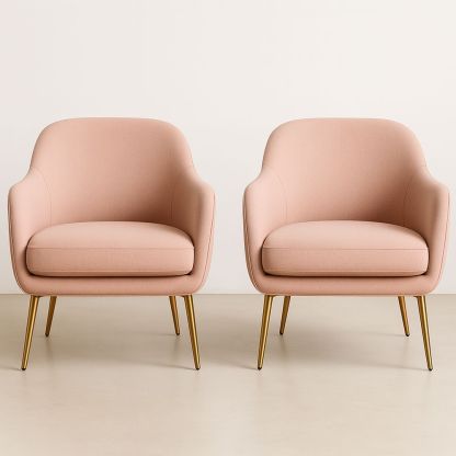 Set di 2 Poltrone in Tessuto Rosa con Gambe in Metallo Dorato-Arctilumi