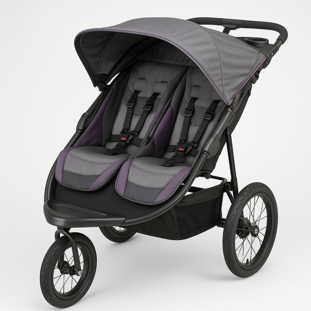 Passeggino doppio in metallo con sedute regolabili grigio e viola-Arctilumi