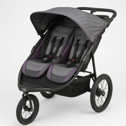 Passeggino doppio in metallo con sedute regolabili grigio e viola-Arctilumi