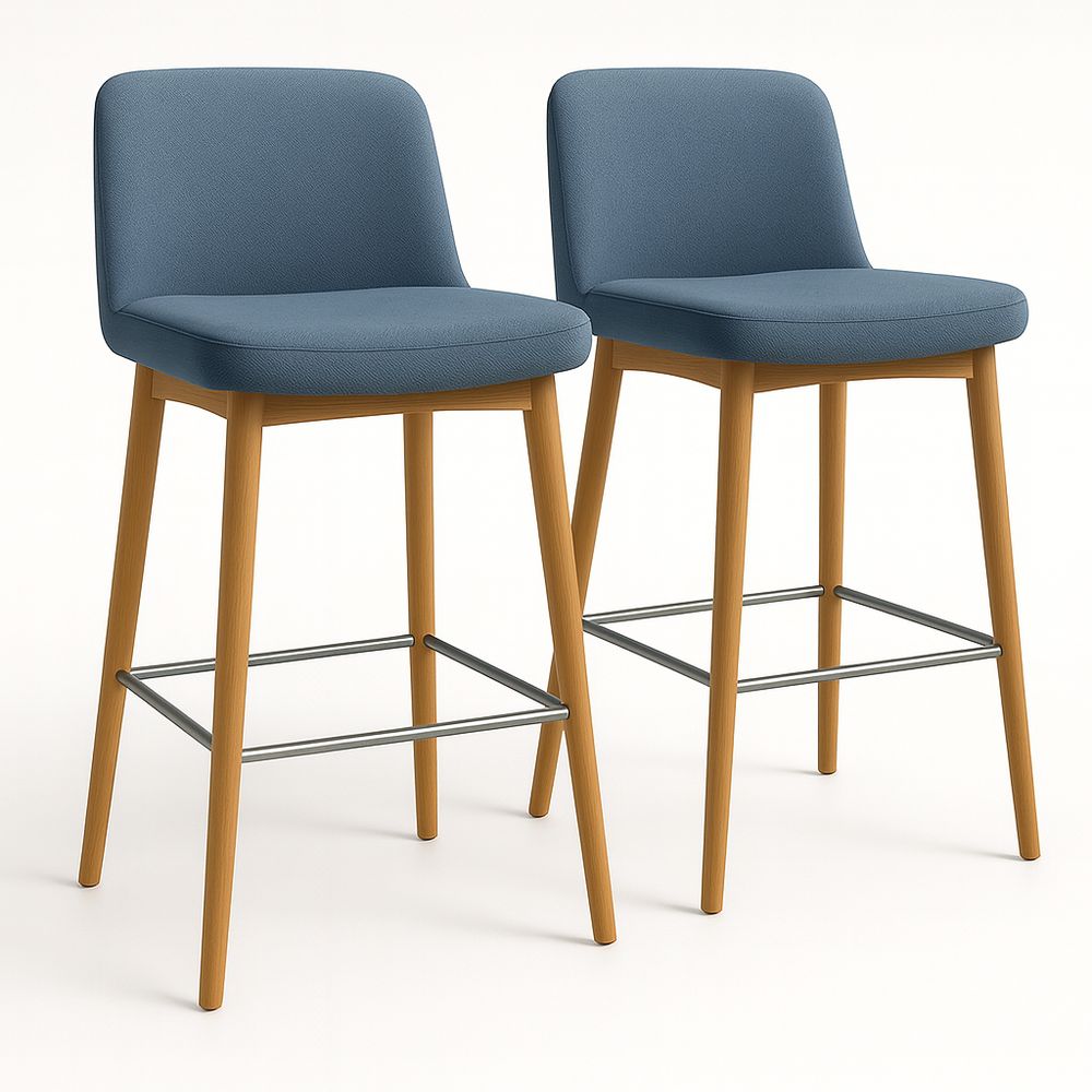 Set di 2 sgabelli in legno con seduta in tessuto blu-Arctilumi