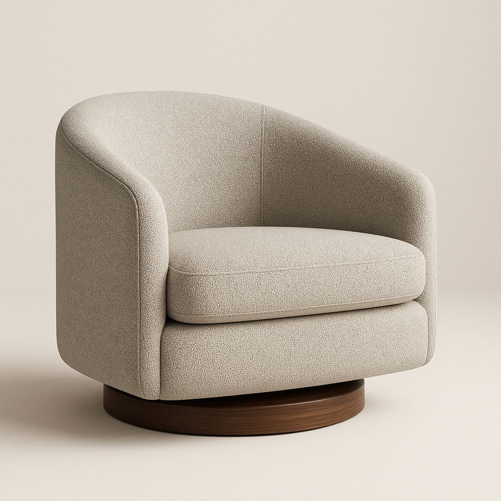 Poltrona Rotonda in Tessuto Beige con Base in Legno-Arctilumi