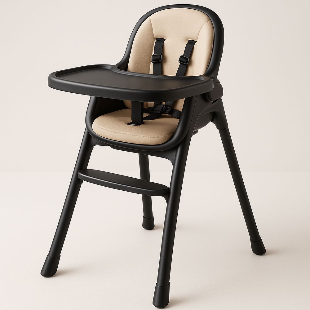 Seggiolone in Plastica Nera con Seduta in Pelle PU Beige-Arctilumi