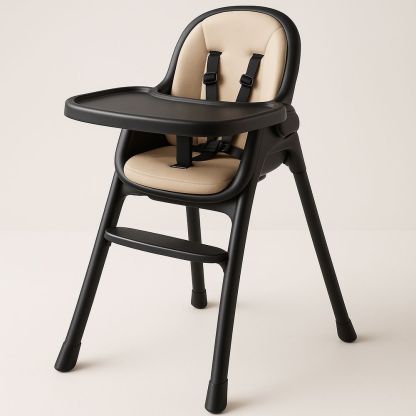 Seggiolone in Plastica Nera con Seduta in Pelle PU Beige-Arctilumi