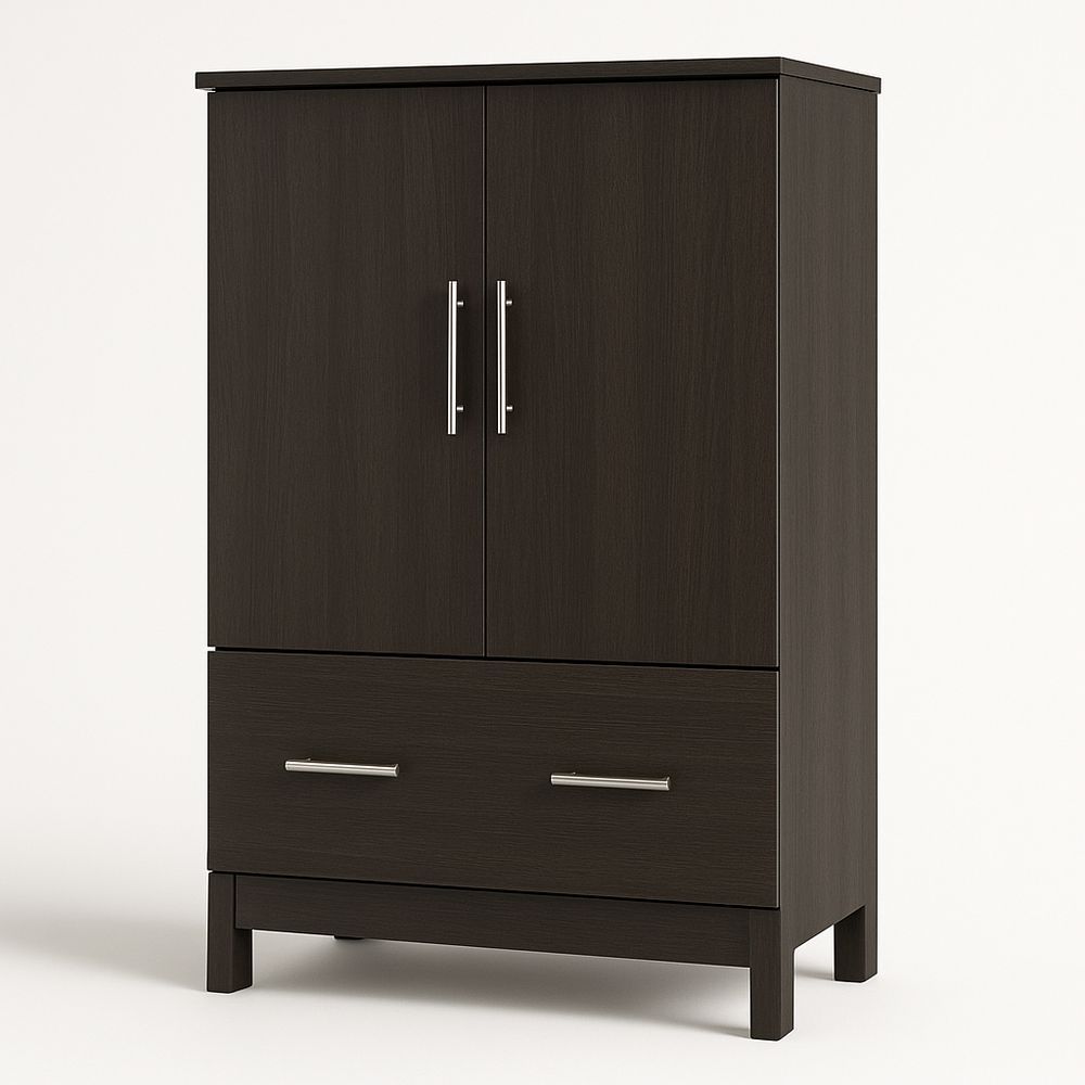 Armadio in legno composito marrone con due ante e cassetto-Arctilumi