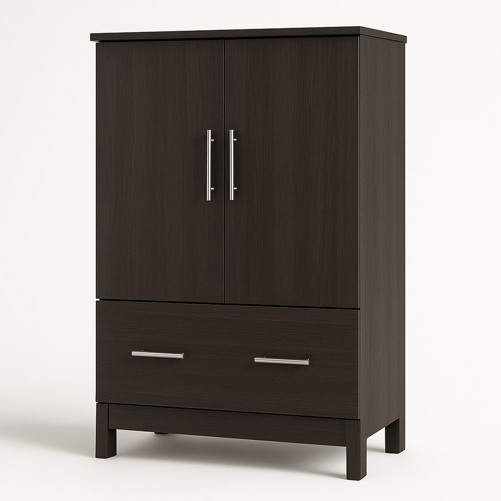 Armadio in legno composito marrone con due ante e cassetto-Arctilumi