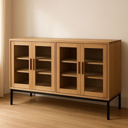 Credenza in legno di quercia con ante in vetro e struttura in metallo-Arctilumi